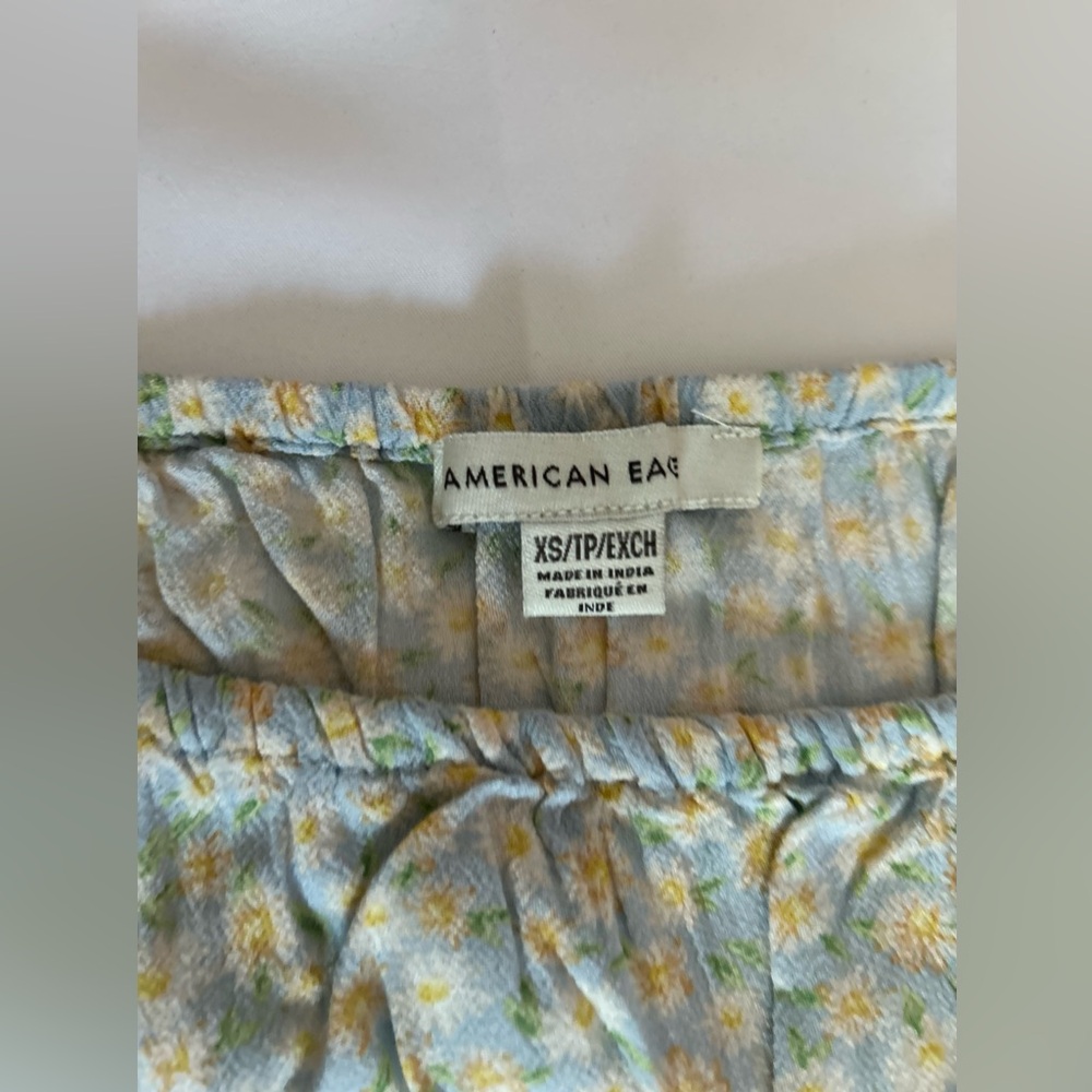 American Eagle Light Blue Floral Dress with Puffed Sleeves Size Extra Small - Picture 4 of 7